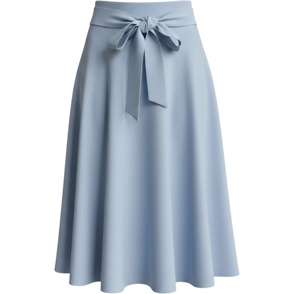 Belle Poque Womens Light Blue A-Line Midi Skirt with Pockets and Tie Belt Size S